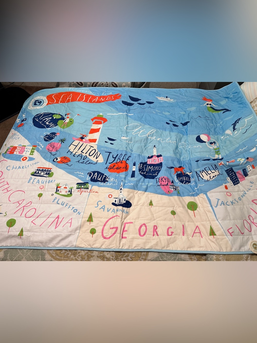 Spartina 449 quilt whimsical illustrated map of the Sea Islands MSRP$108 NWT